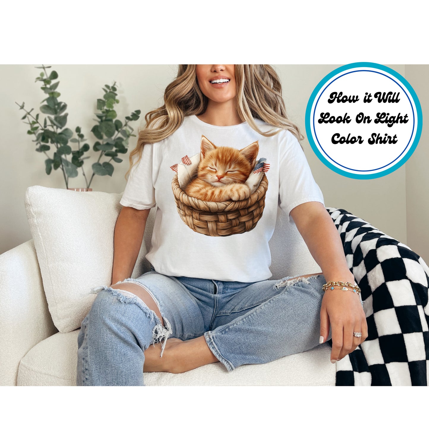 4th of July DTF Transfer Iron On Heat Transfer - Ready to Press, Sleeping Kitten DTF Transfer | Ready to Press | 4th of July Design 4939