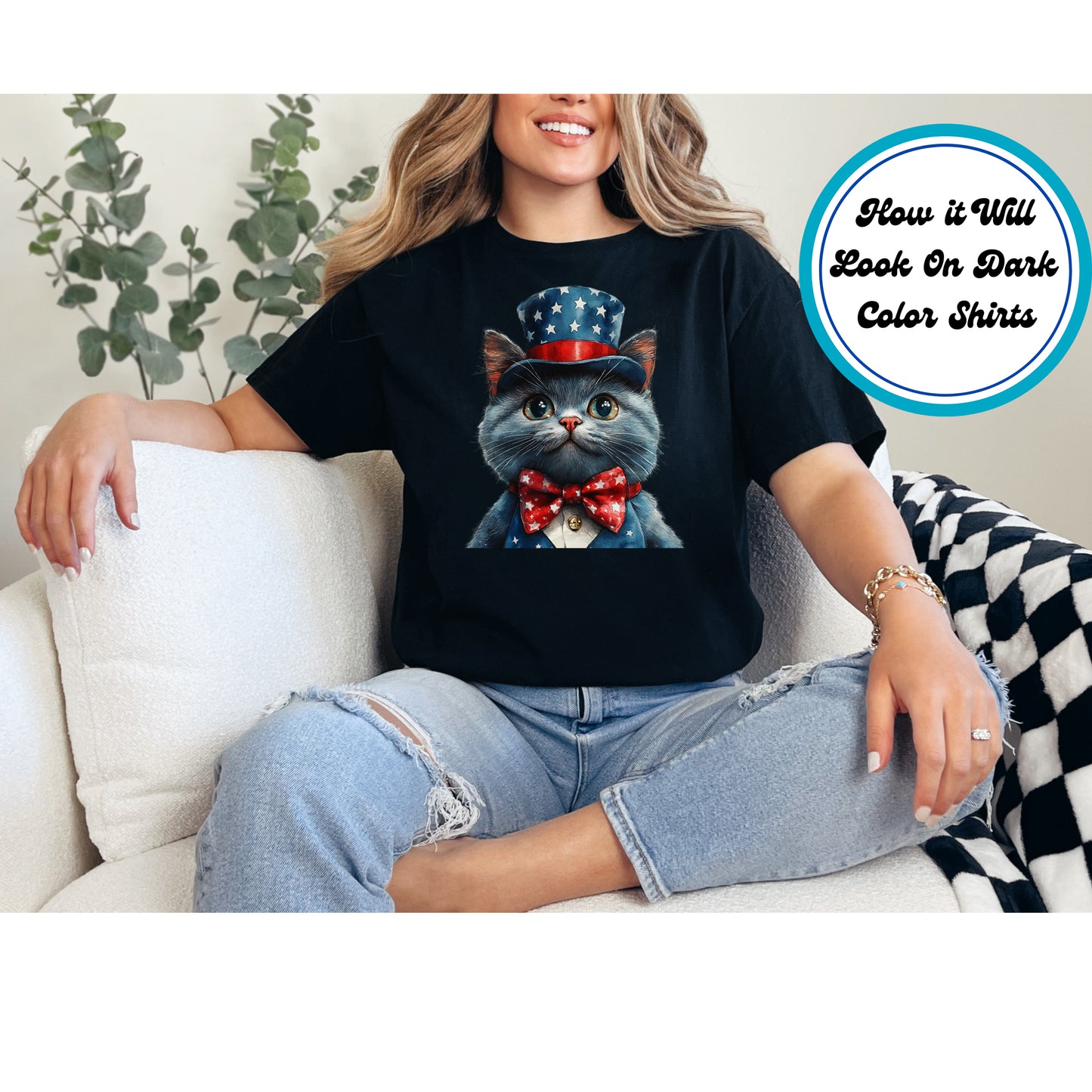 4th of July DTF Transfer Iron On Heat Transfer - Ready to Press, Uncle Sam Kitten DTF Transfer | Ready to Press | 4th of July Design 4940