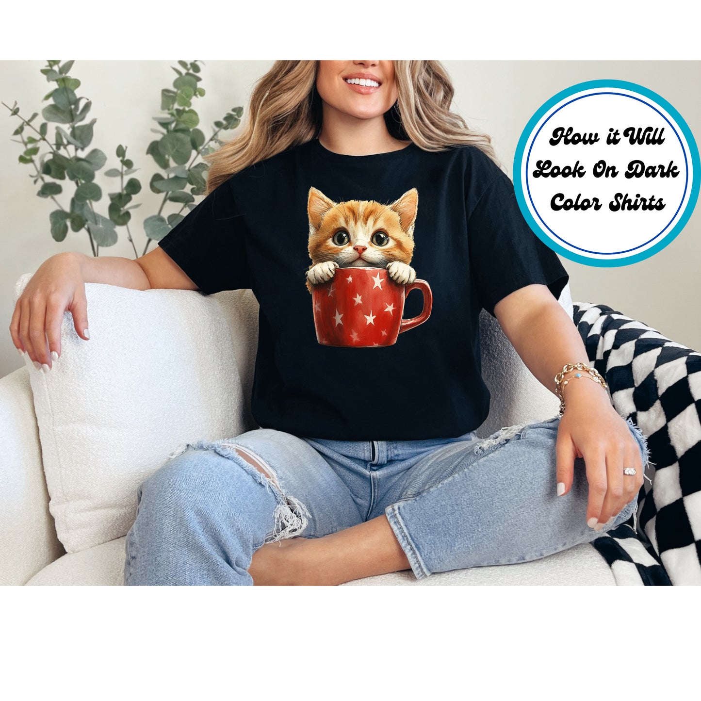 4th of July DTF Transfer Iron On Heat Transfer - Ready to Press, Patriotic Kitten in A Mug DTF Transfer | Ready to Press | 4th of July Design 4943