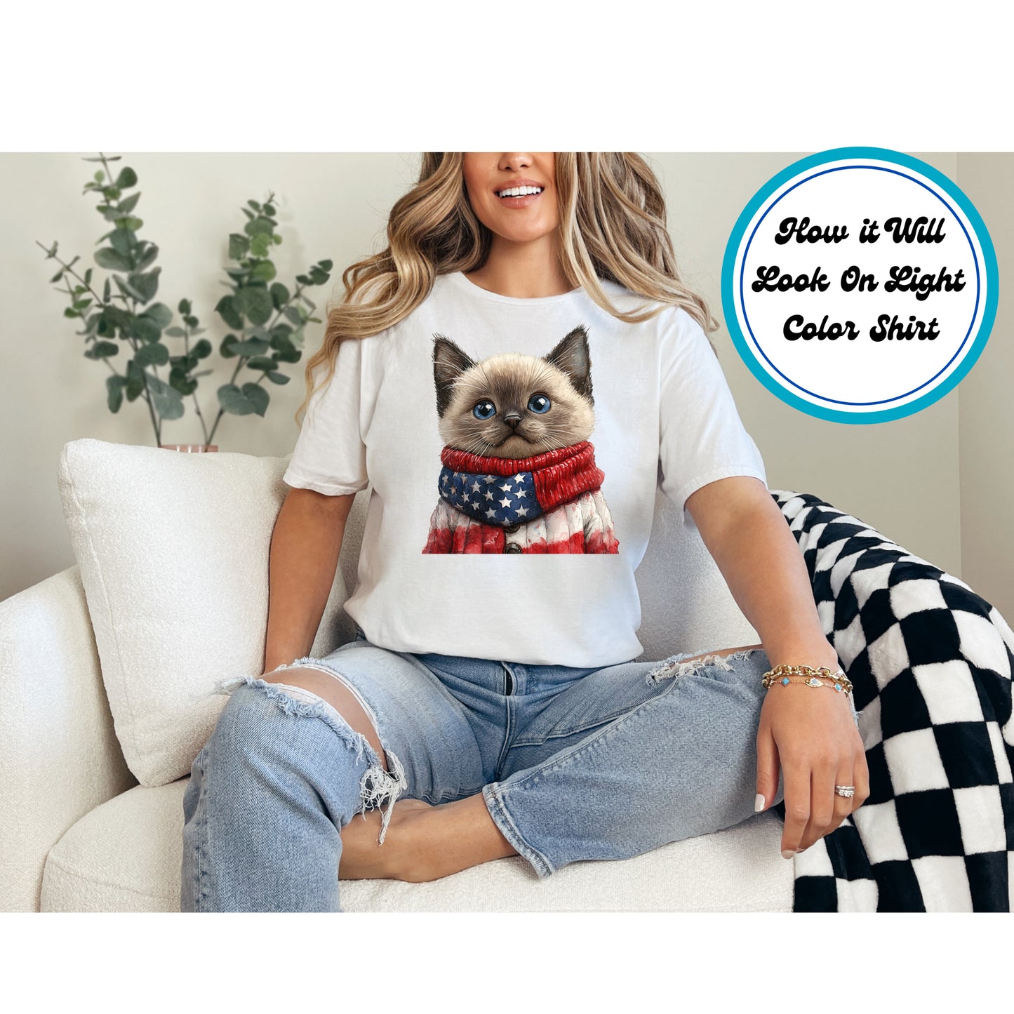 4th of July DTF Transfer Iron On Heat Transfer - Ready to Press, Patriotic Kitten DTF Transfer | Ready to Press | 4th of July Design 4948