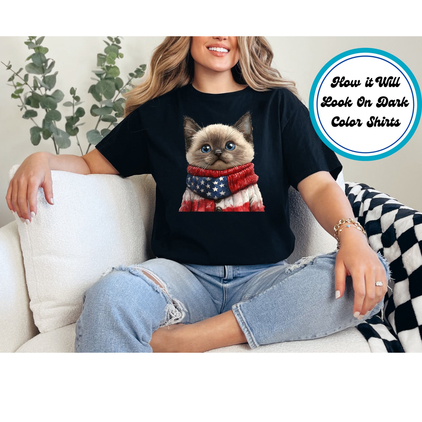 4th of July DTF Transfer Iron On Heat Transfer - Ready to Press, Patriotic Kitten DTF Transfer | Ready to Press | 4th of July Design 4948