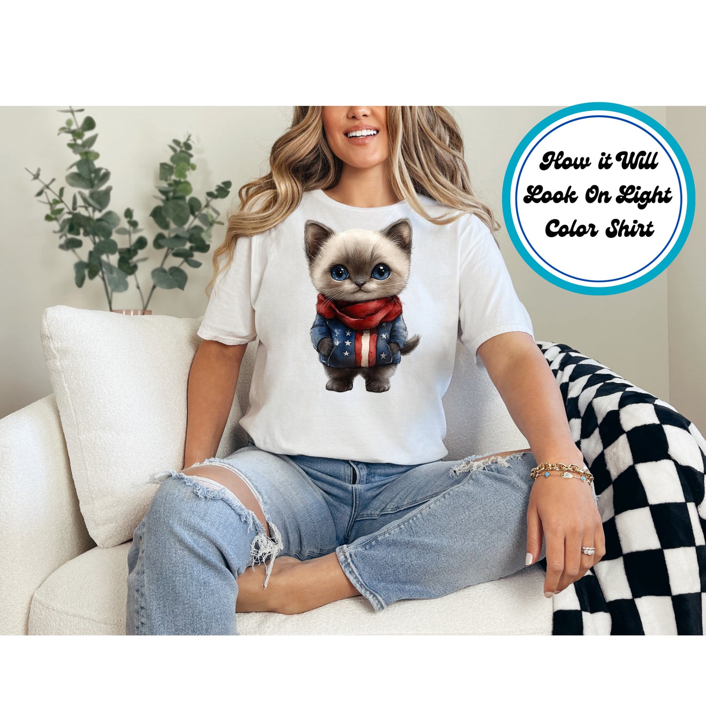 4th of July DTF Transfer Iron On Heat Transfer - Ready to Press, Patriotic Kitten DTF Transfer | Ready to Press | 4th of July Design 4950