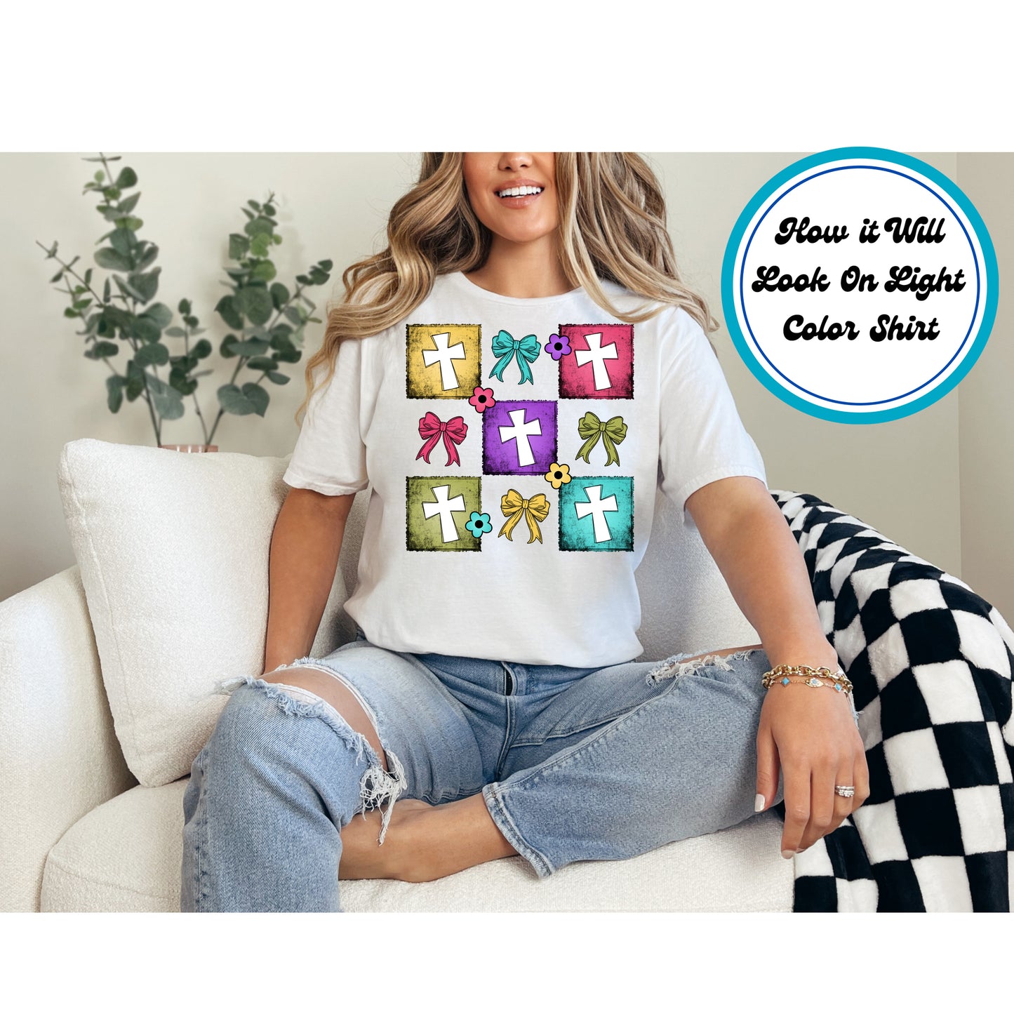 Easter DTF Transfer Iron On Heat Transfer - Ready to Press, Patchwork Cross DTF Transfer | Ready to Press | Easter Design 4954