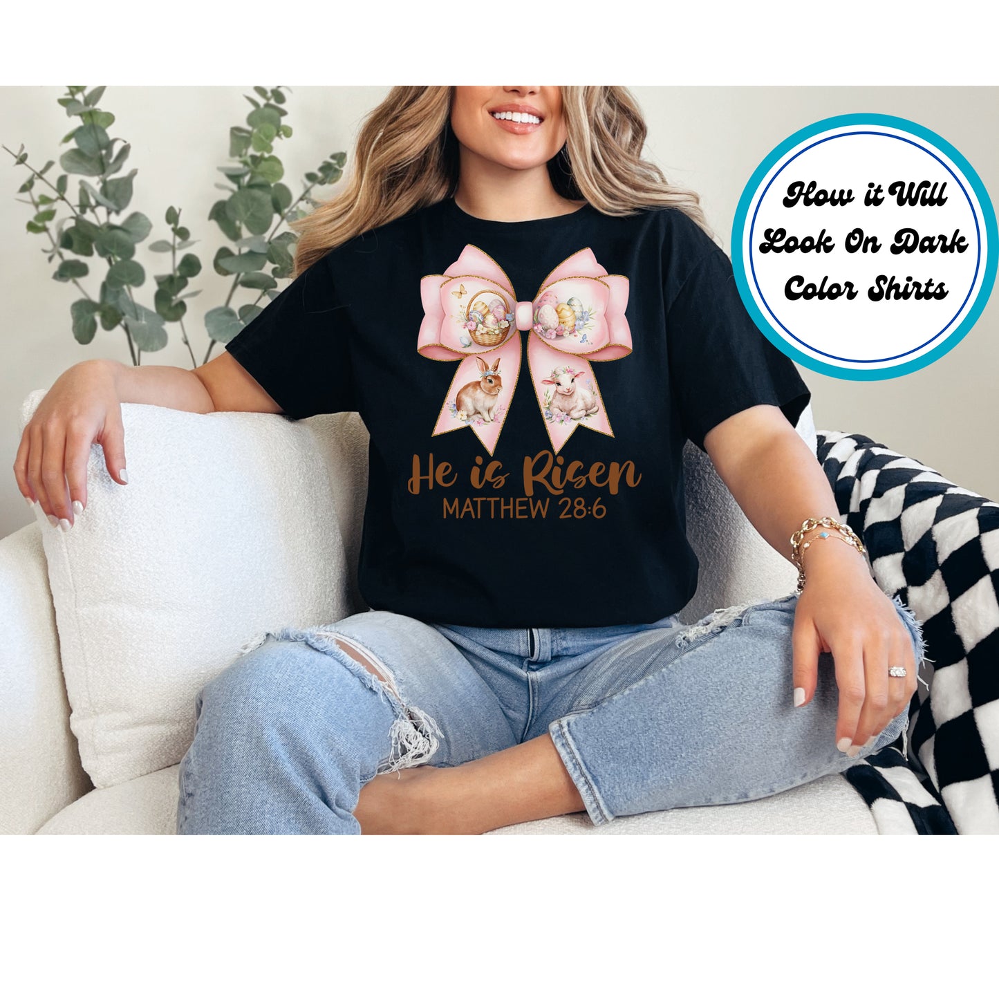 Easter DTF Transfer Iron On Heat Transfer - Ready to Press, He Is Risen Bow DTF Transfer | Ready to Press | Easter Design 4961