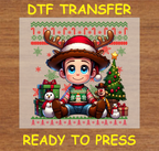 Christmas Cartoon Cowboy Ugly Sweater DTF Iron On Heat Transfer - Ready to Press 498