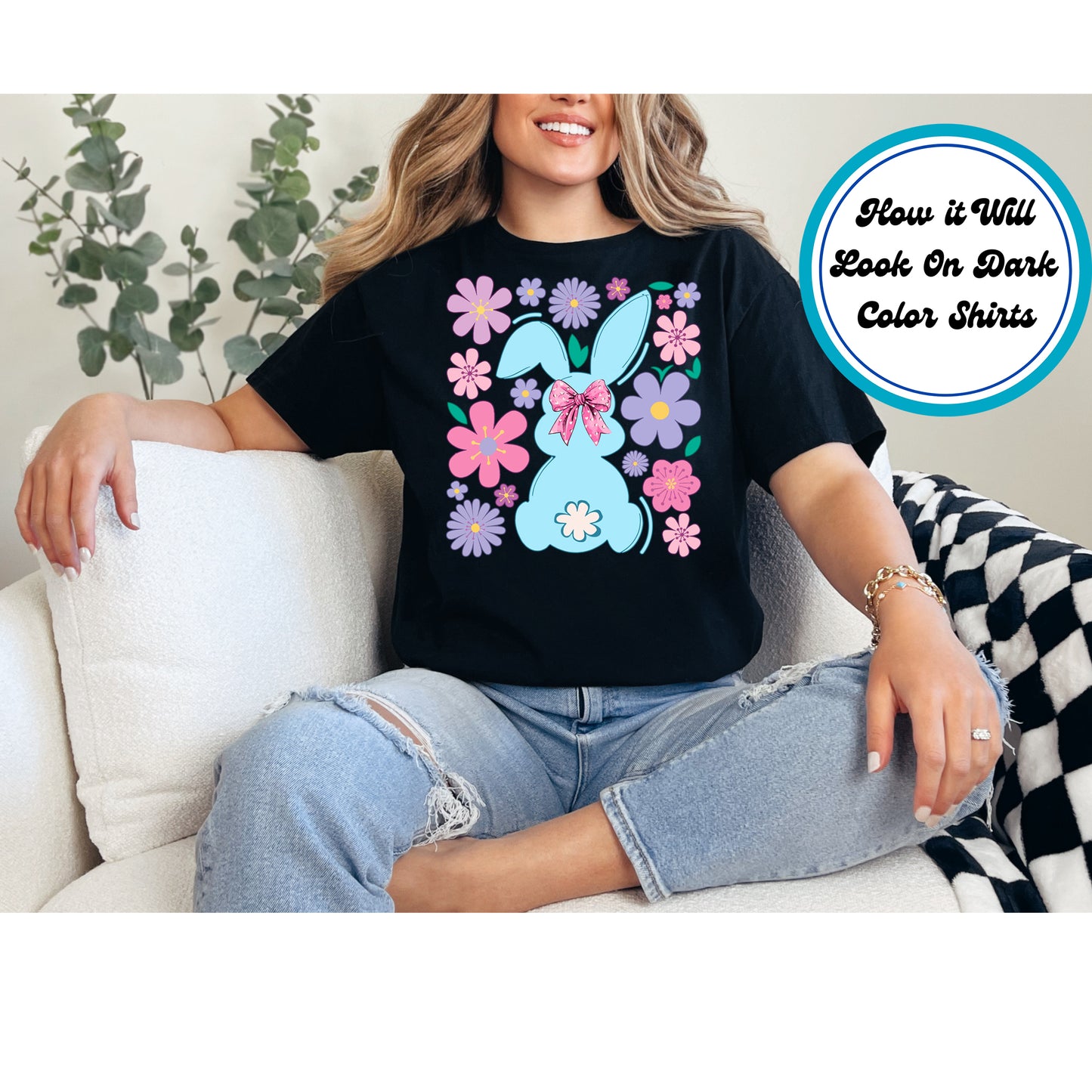 Easter DTF Transfer Iron On Heat Transfer - Ready to Press, Floral Bunny DTF Transfer | Ready to Press | Easter Design 4990