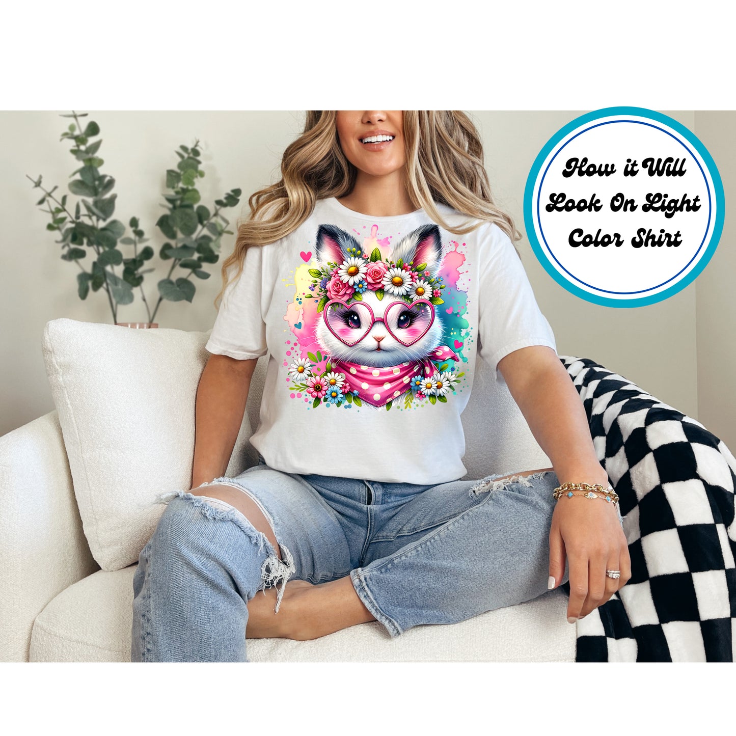 Easter DTF Transfer Iron On Heat Transfer - Ready to Press, Floral Bunny DTF Transfer | Ready to Press | Easter Design 4992