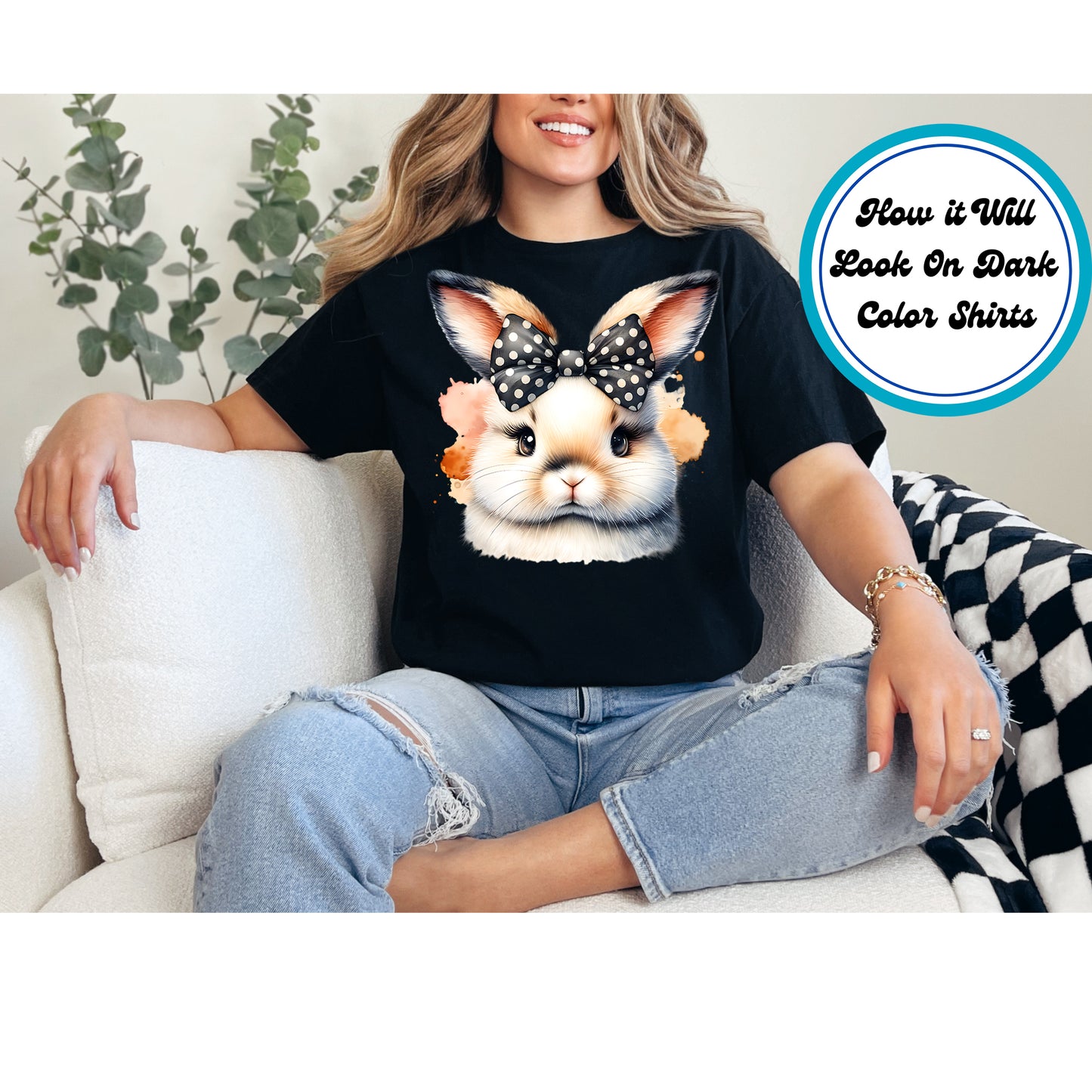 Easter DTF Transfer Iron On Heat Transfer - Ready to Press, Bunny With Polka Dot Bow DTF Transfer | Ready to Press | Easter Design 4993