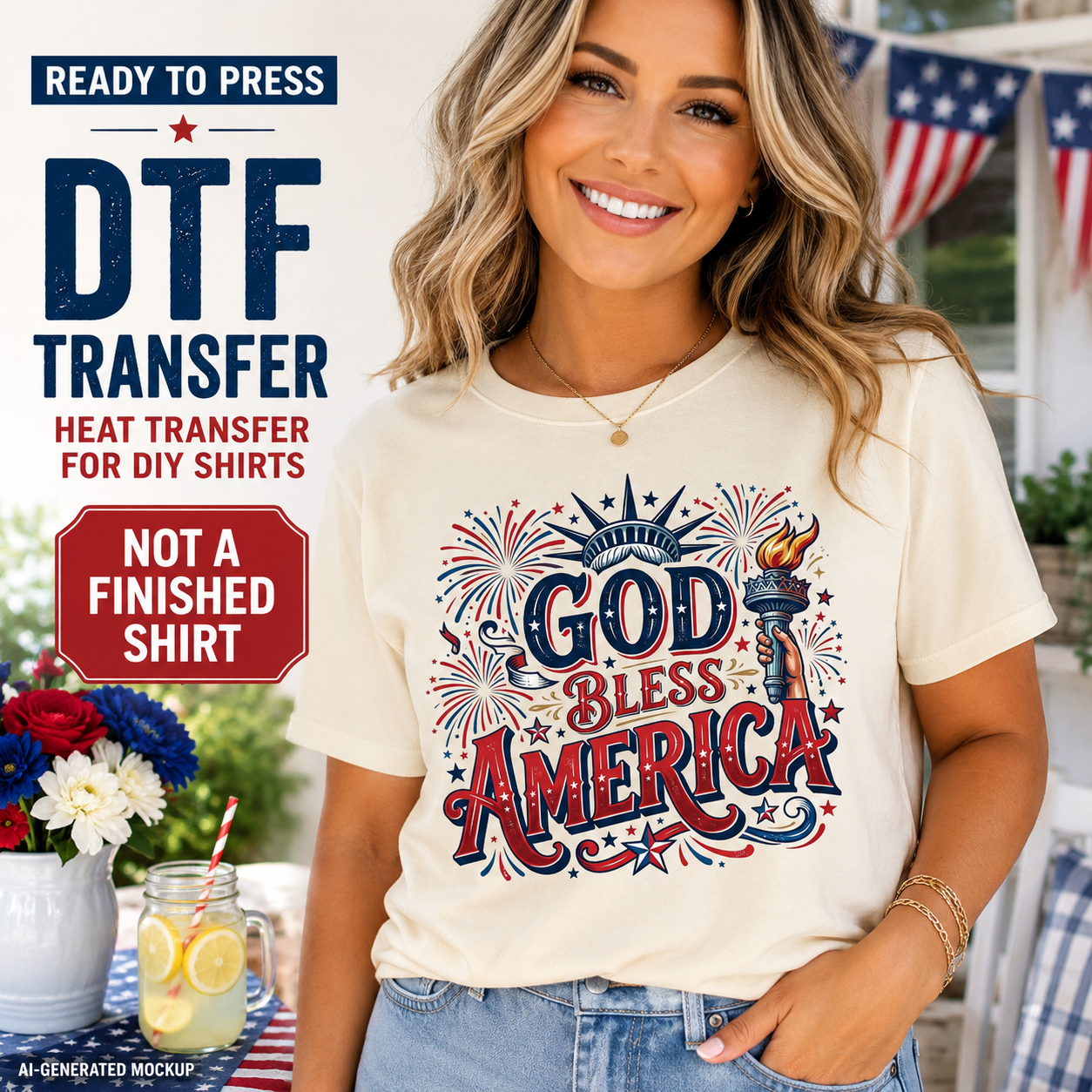 4th of July God Bless America DTF Transfer Ready to Press 13947