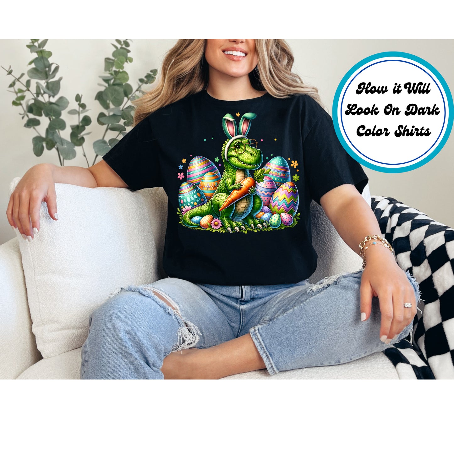 Easter DTF Transfer Iron On Heat Transfer - Ready to Press, Easter Dinosaur DTF Transfer | Ready to Press | Easter Design 5000