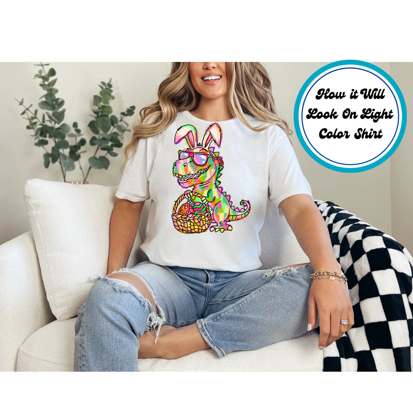Easter DTF Transfer Iron On Heat Transfer - Ready to Press, Easter Dinosaur DTF Transfer | Ready to Press | Easter Design 5018