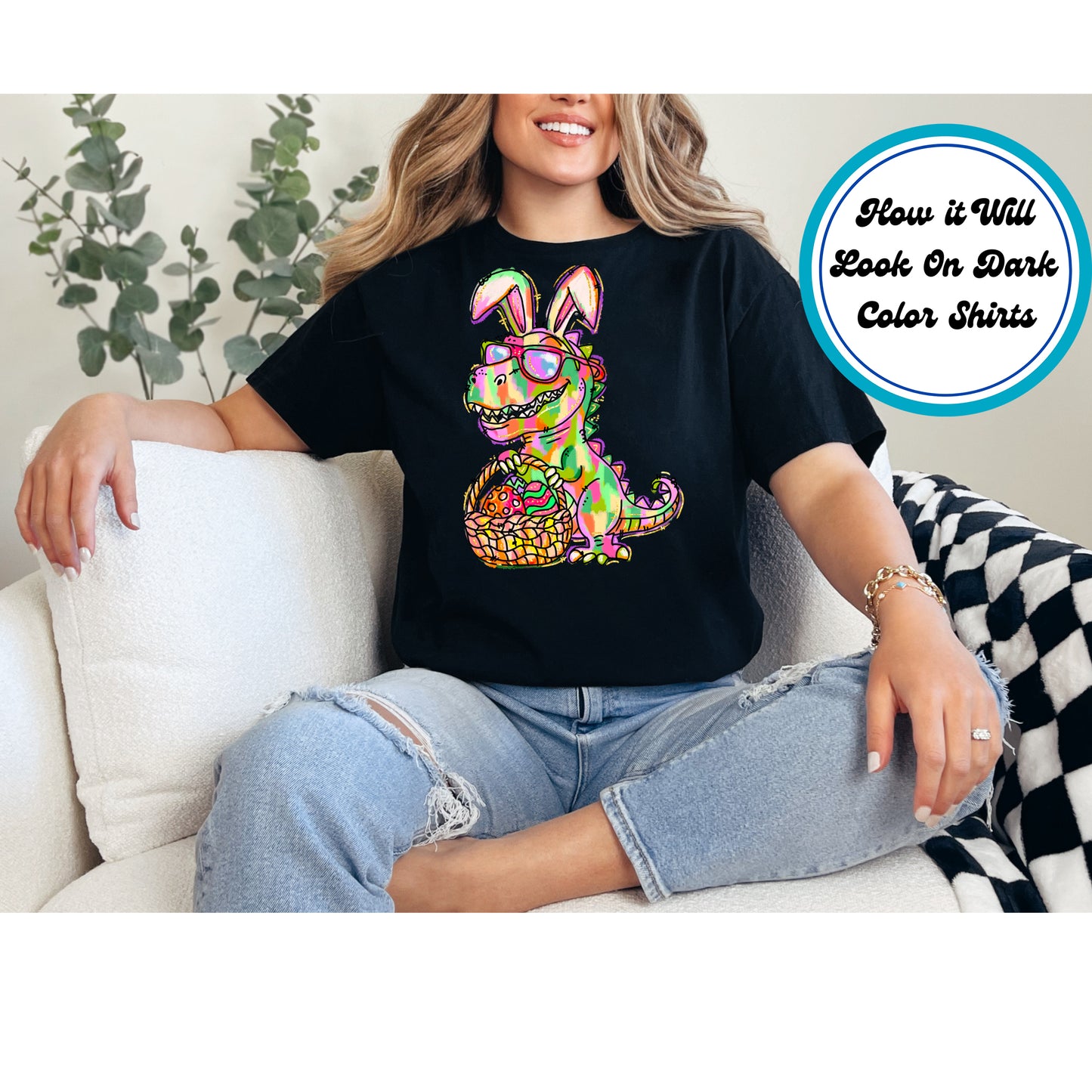 Easter DTF Transfer Iron On Heat Transfer - Ready to Press, Easter Dinosaur DTF Transfer | Ready to Press | Easter Design 5018