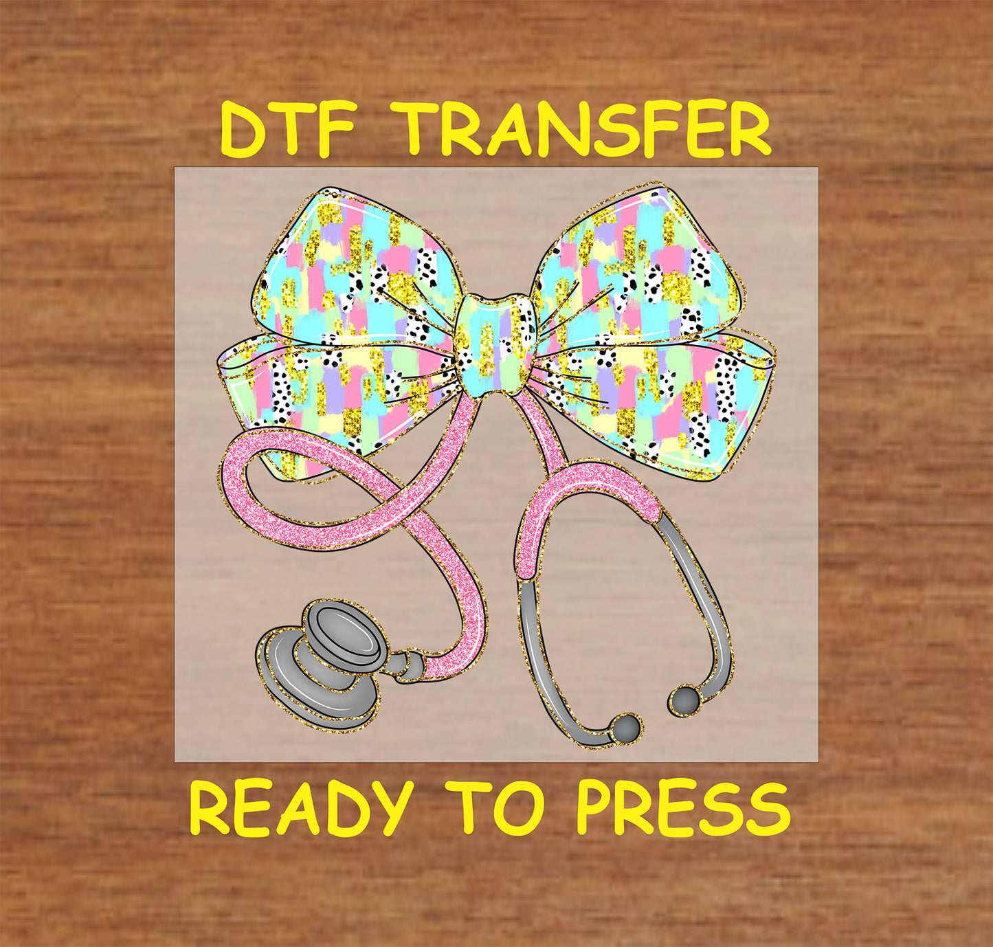 Colorful Easter nurse bow DTF transfer with stethoscope.