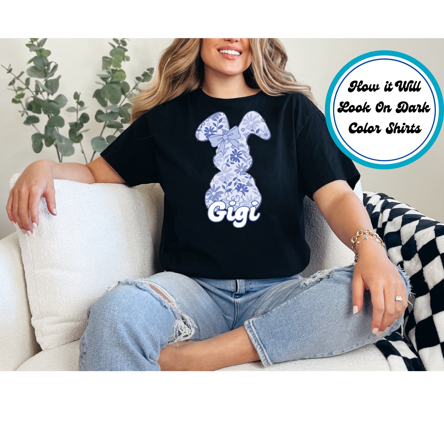 Easter DTF Transfer Iron On Heat Transfer - Ready to Press, Gigi Easter Bunny DTF Transfer | Ready to Press | Easter Design 5072