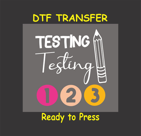 Testing 1-2-3 DTF transfer with a pencil outline, script text, and numbered circles.