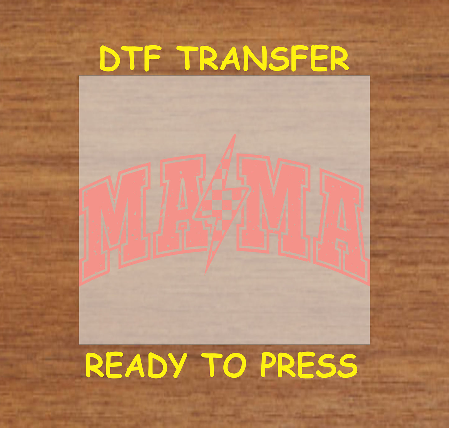  Mama DTF transfer with a lightning bolt and retro varsity font in a bold design.