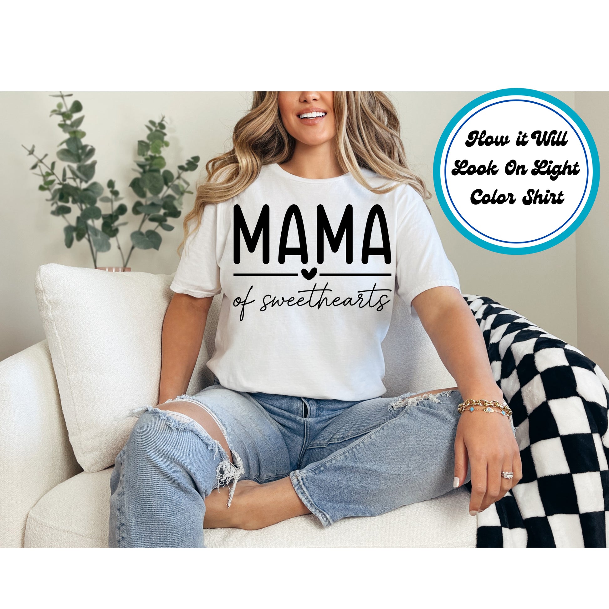 Mama of Sweethearts DTF transfer with a heart accent in a stylish script design.