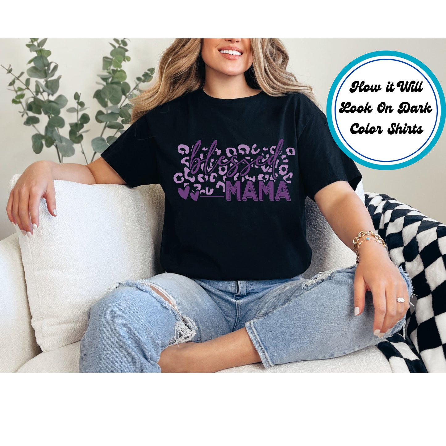 Mom DTF Transfer Iron On Heat Transfer - Ready to Press, Leopard Blessed Mama DTF Transfer 5381