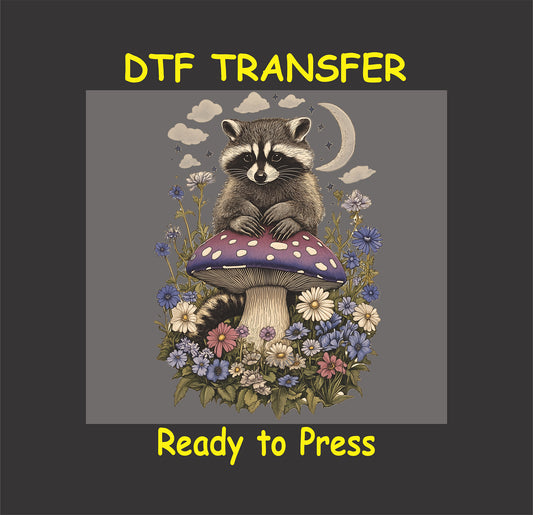 Boho Hippie DTF Transfer Iron On Heat Transfer - Ready to Press, Mystical Boho Raccoon DTF Transfer 5410