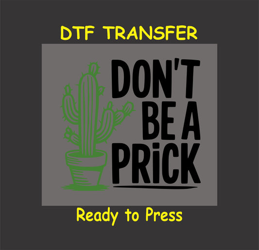 Funny cactus DTF transfer with a potted cactus and the phrase "Don't Be a ."