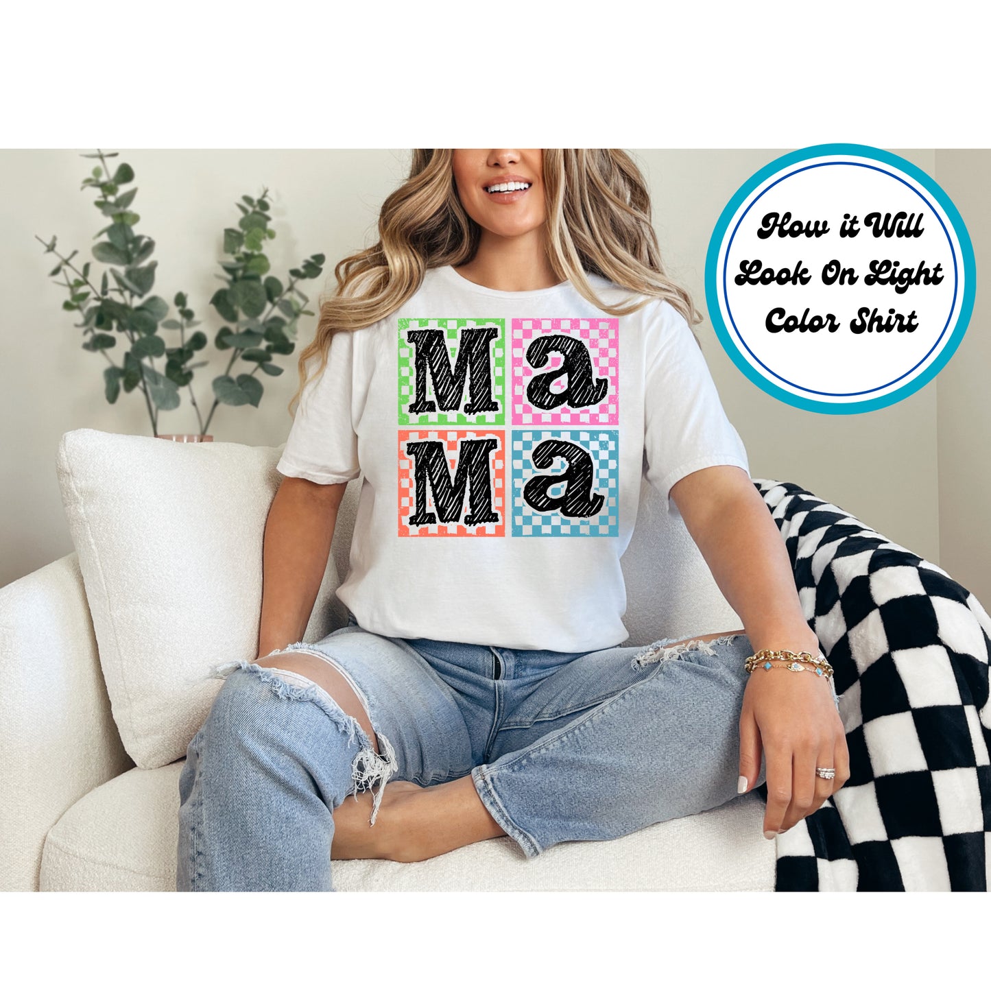 Mom DTF Transfer Iron On Heat Transfer - Ready to Press, Colorful Mama Blocks DTF Transfer 5488