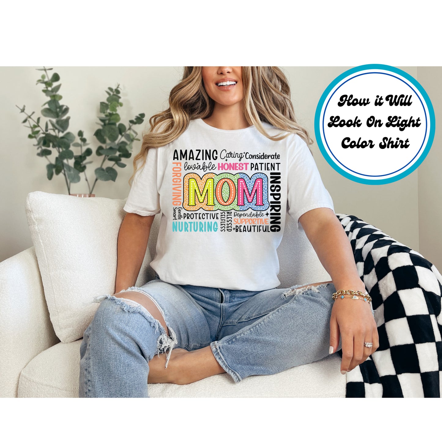Mom DTF Transfer Iron On Heat Transfer - Ready to Press, Colorful Mom Word Art DTF Transfer 5491