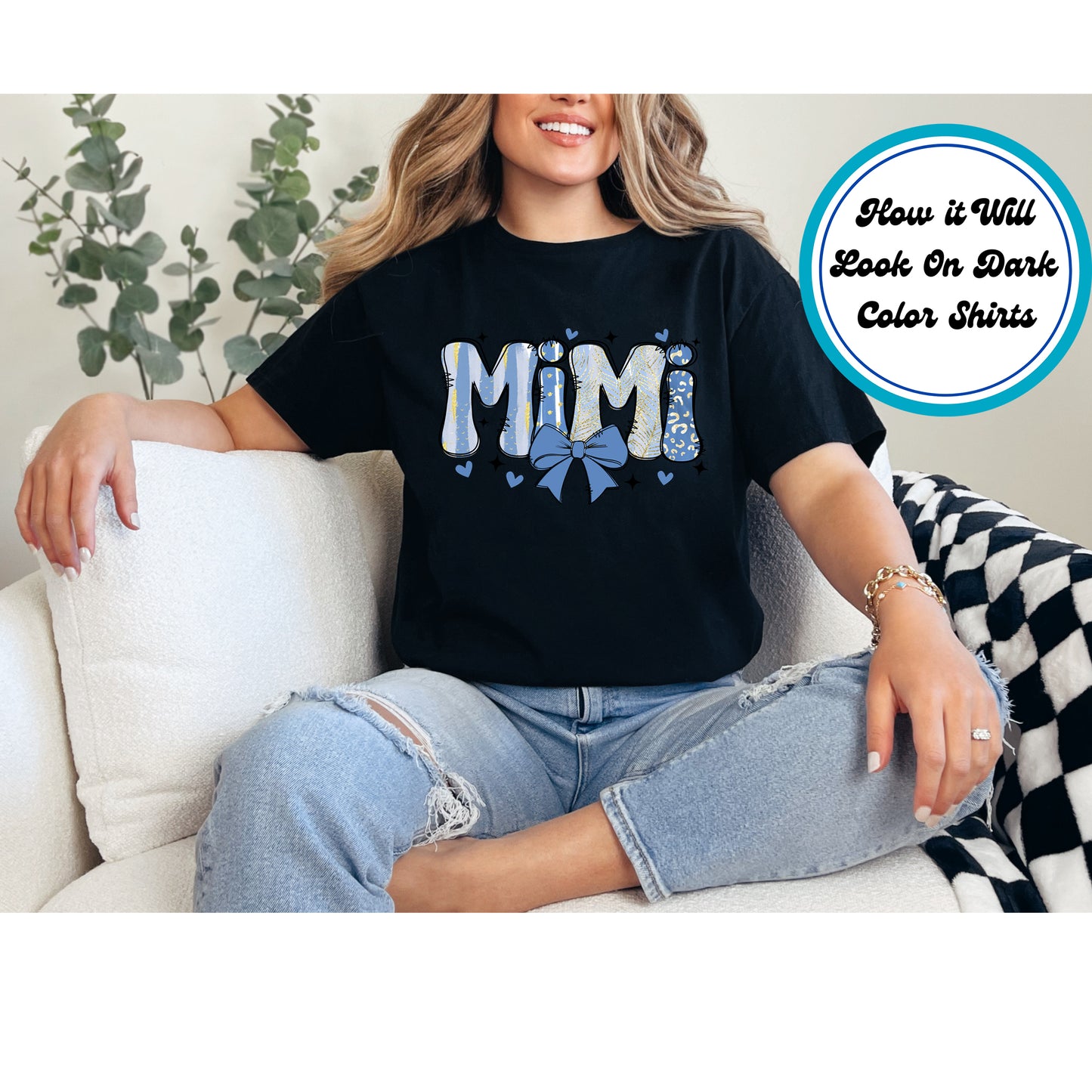 Mom DTF Transfer Iron On Heat Transfer - Ready to Press, Blue Mimi Bow DTF Transfer 5495