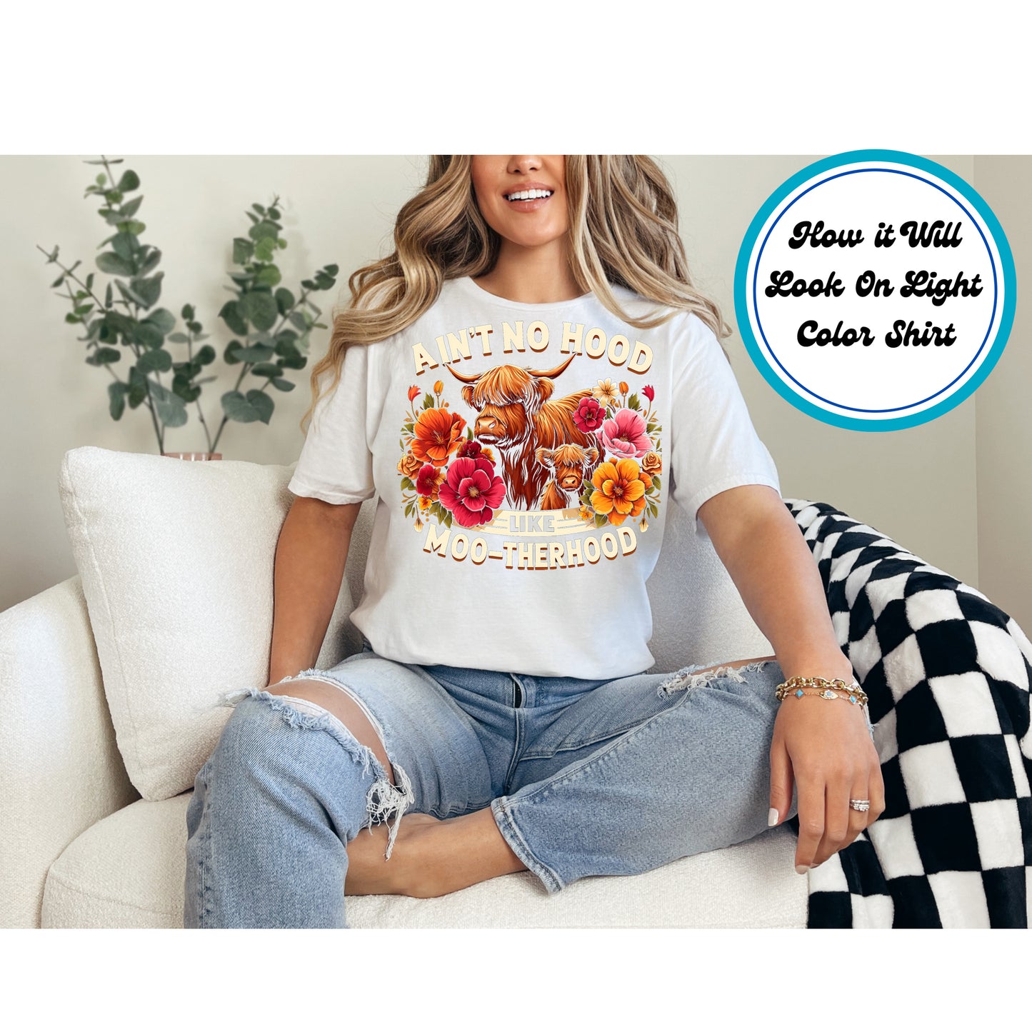 Mom DTF Transfer Iron On Heat Transfer - Ready to Press, Moo-therhood Cow DTF Transfer 5499