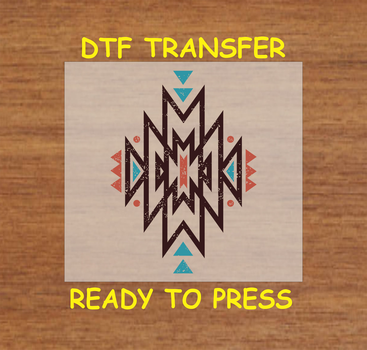 Western Aztec DTF transfer with a geometric tribal design in earthy tones.
