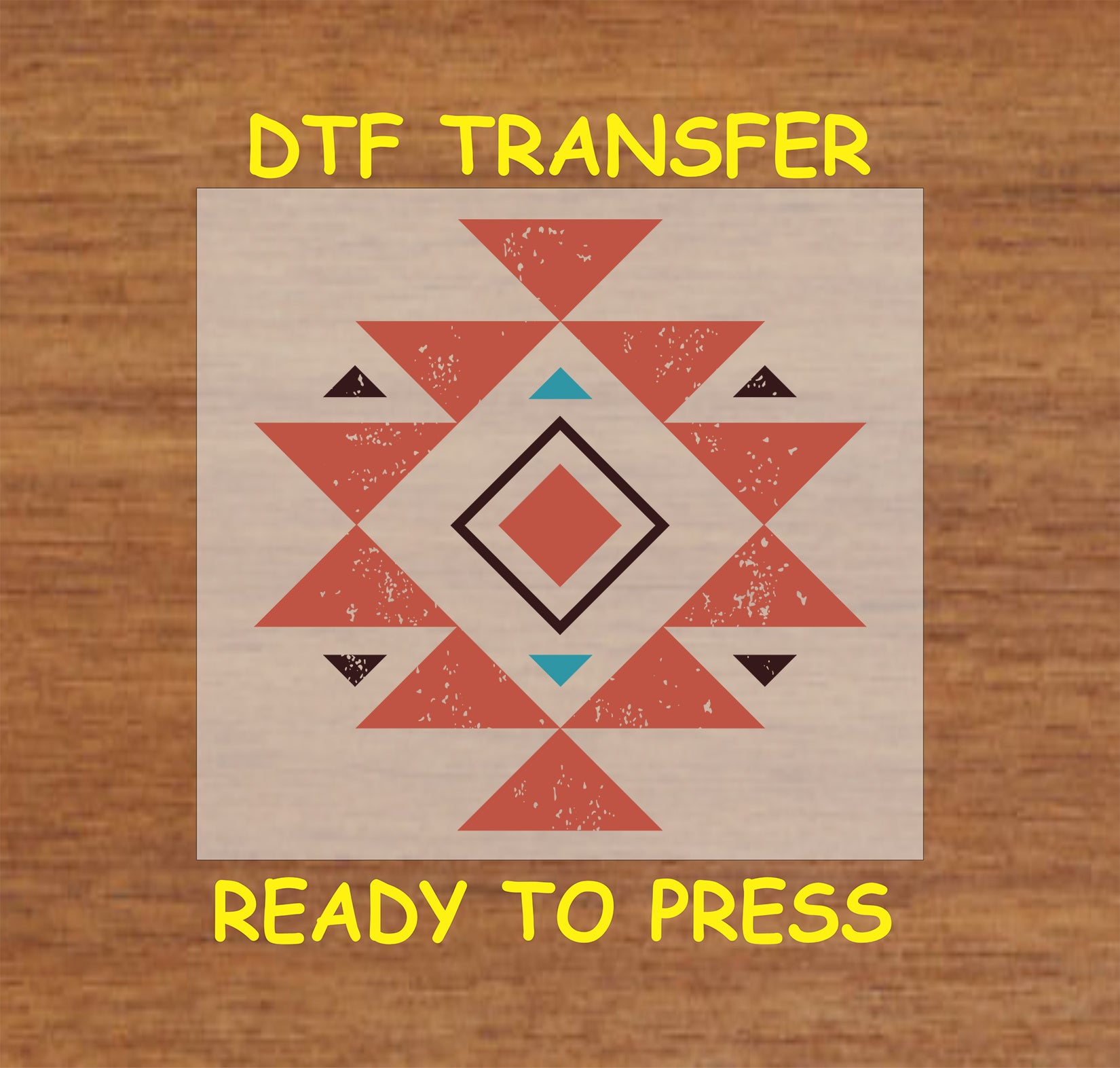 Western Aztec DTF transfer with a diamond and triangle geometric pattern in earthy tones.