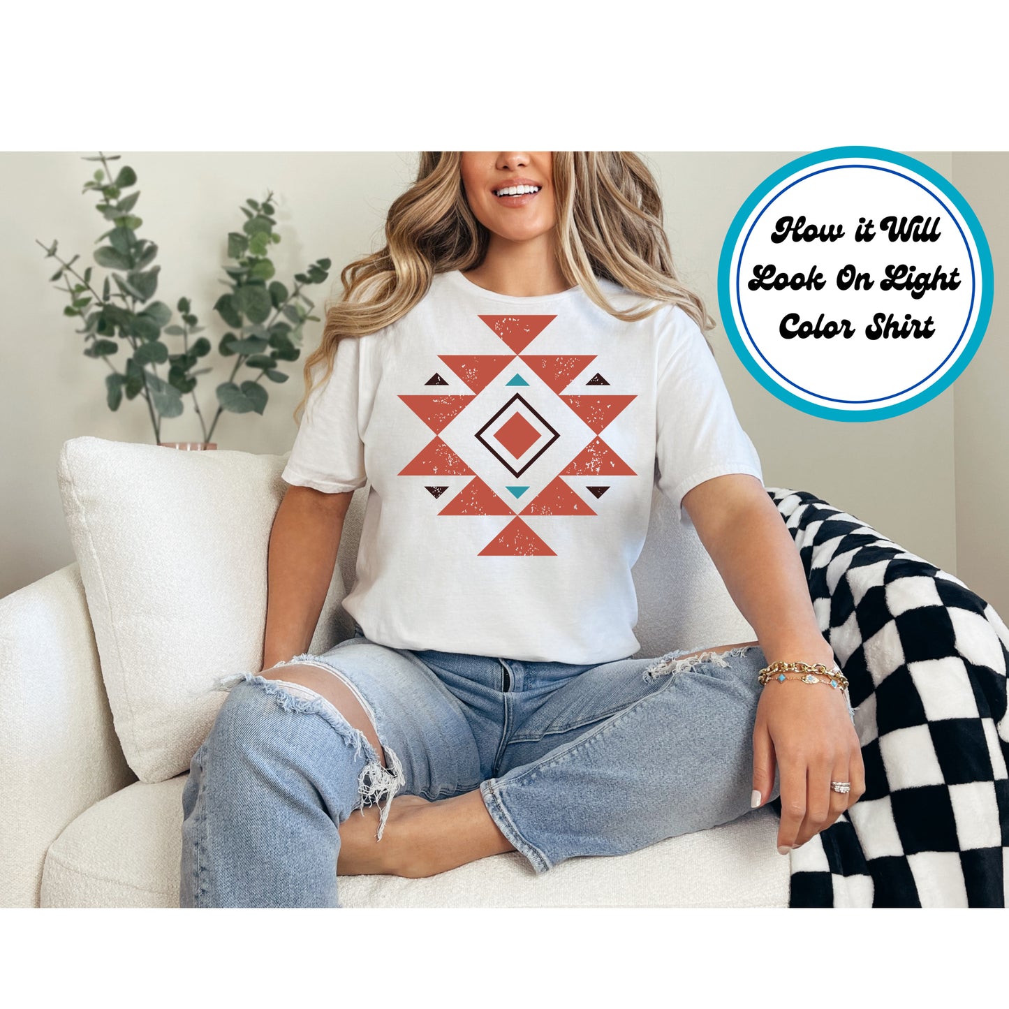 Western DTF Transfer Iron On Heat Transfer - Ready to Press, Triangle Tribal Aztec DTF Transfer 5601