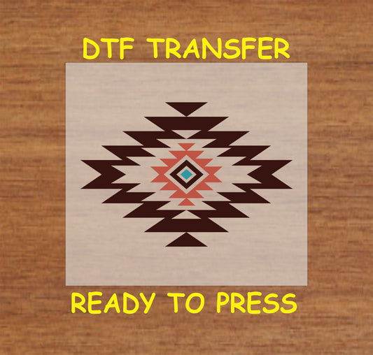 Western Aztec DTF transfer featuring a diamond geometric tribal pattern in earthy tones.