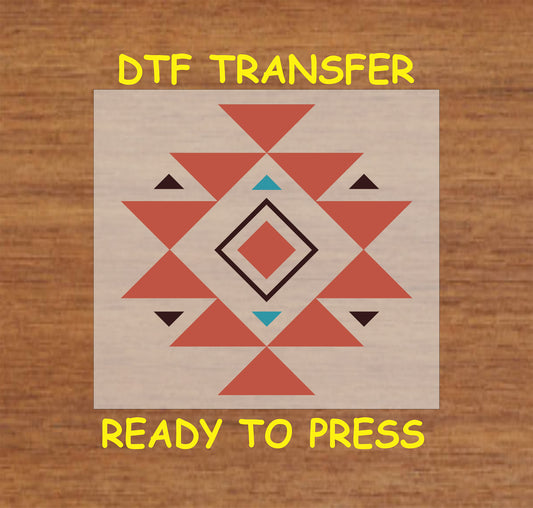 Western Aztec diamond DTF transfer with geometric tribal patterns in earthy tones.