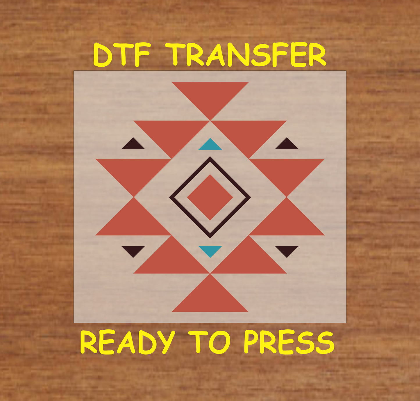 Western Aztec diamond DTF transfer with geometric tribal patterns in earthy tones.