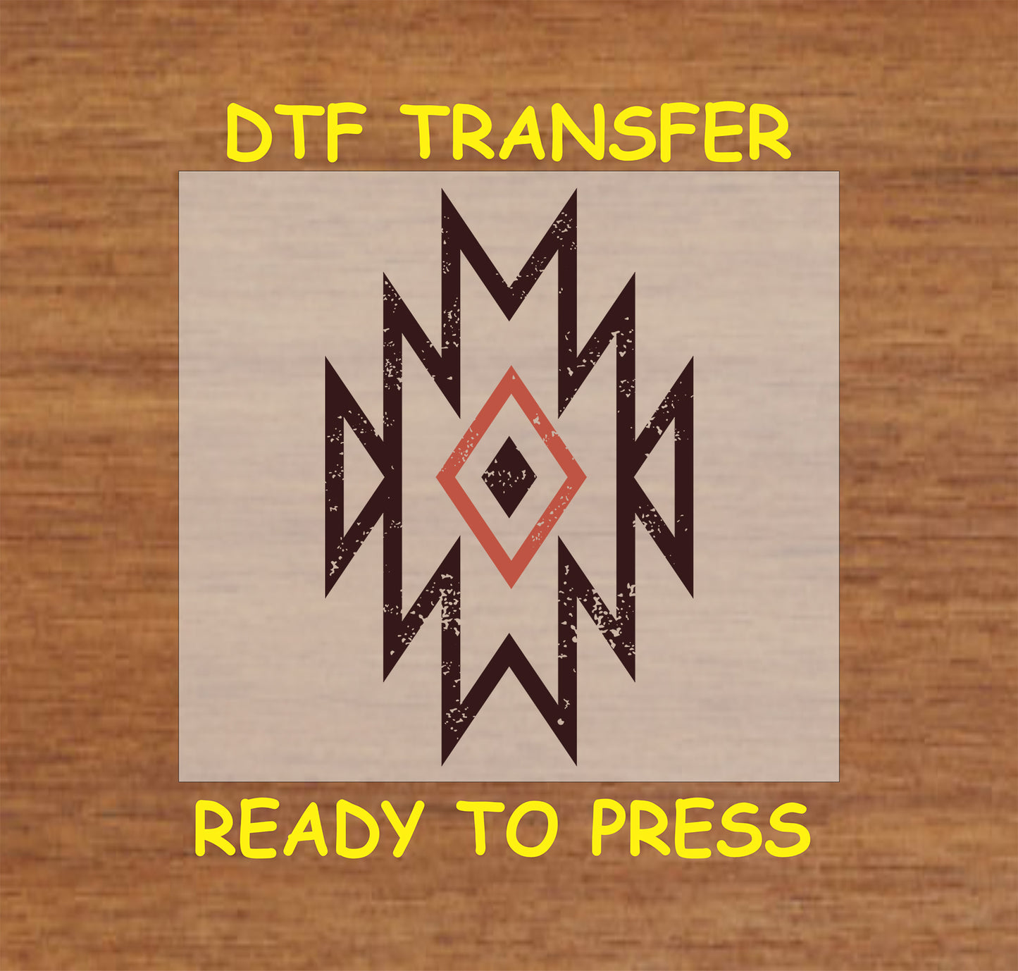 Western Aztec arrowhead DTF transfer with distressed geometric tribal design.