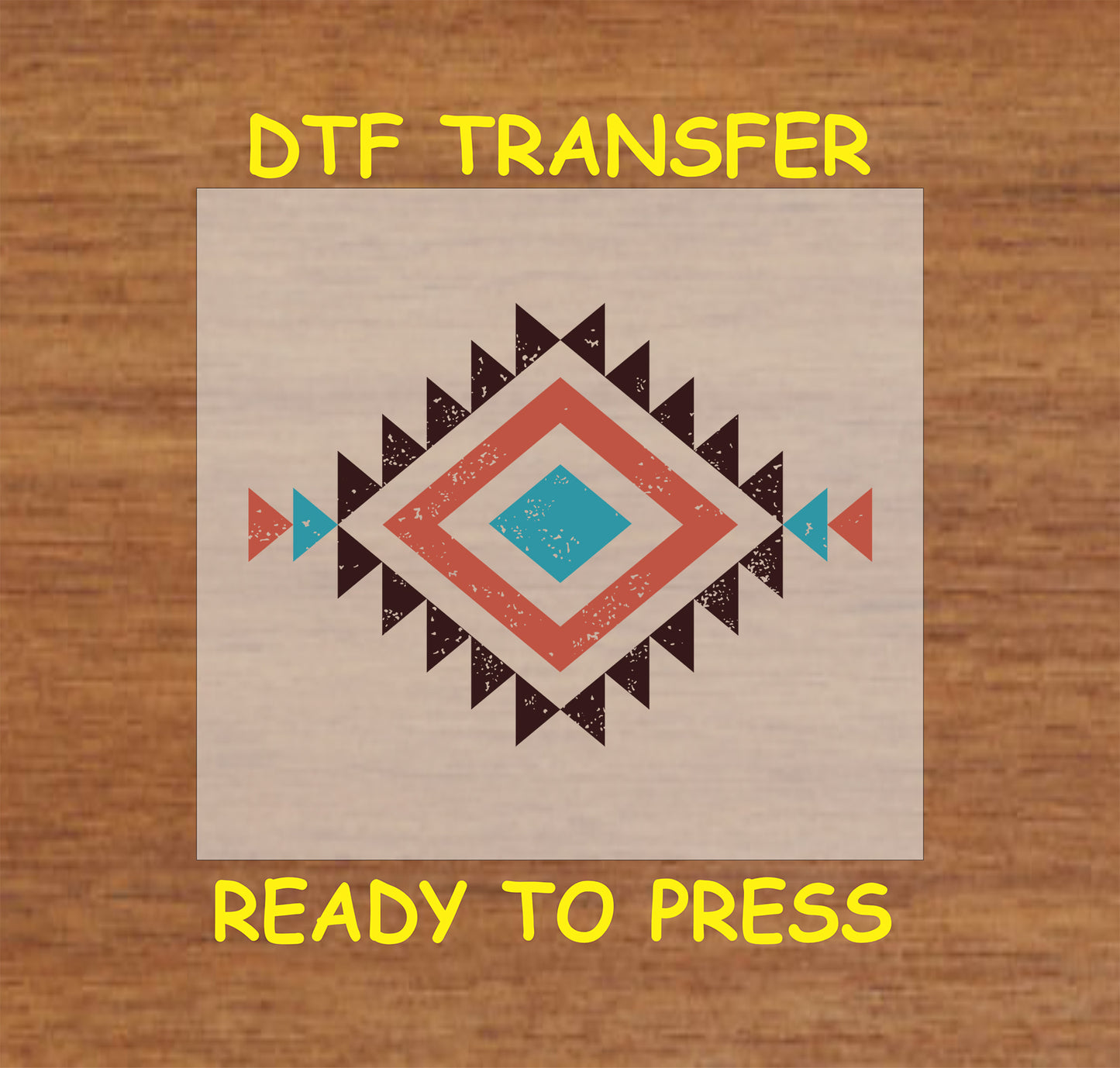 Western Aztec diamond DTF transfer with a distressed geometric tribal pattern.