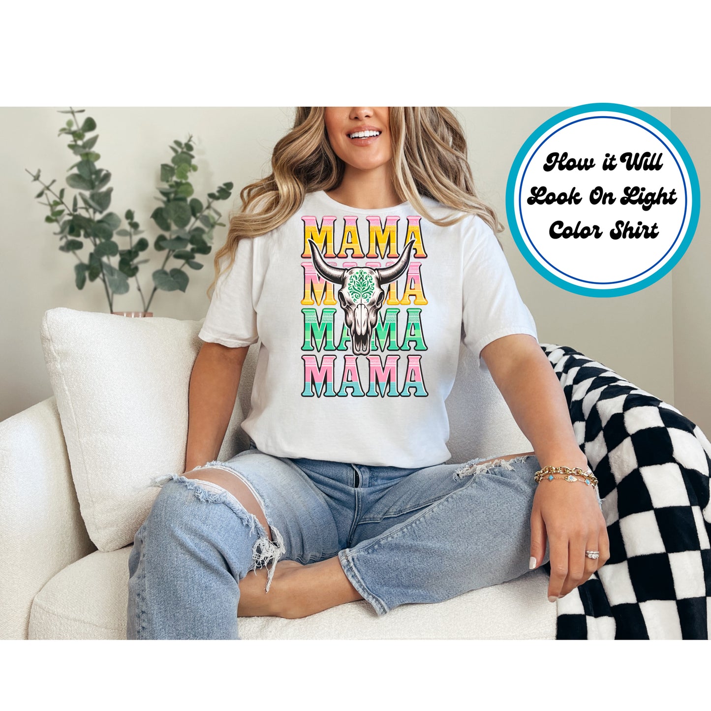Western DTF Transfer Iron On Heat Transfer - Ready to Press, Chic Longhorn Mama DTF Transfer 5620