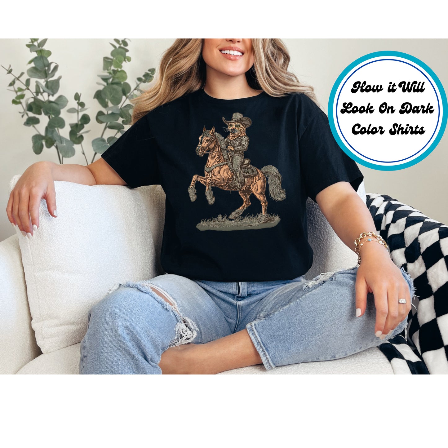 Western DTF Transfer Iron On Heat Transfer - Ready to Press, Cowboy Cat DTF Transfer 5632