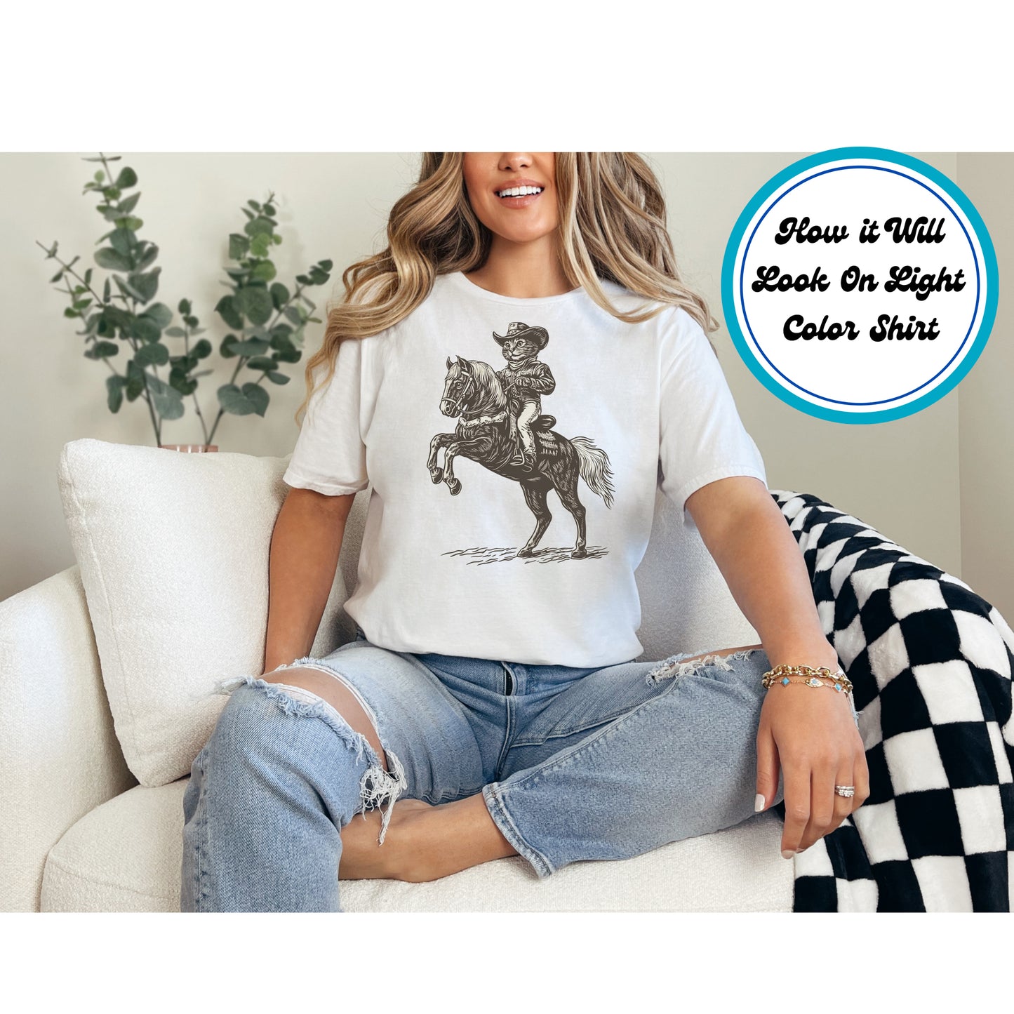 Western DTF Transfer Iron On Heat Transfer - Ready to Press, Cowboy Cat DTF Transfer 5635