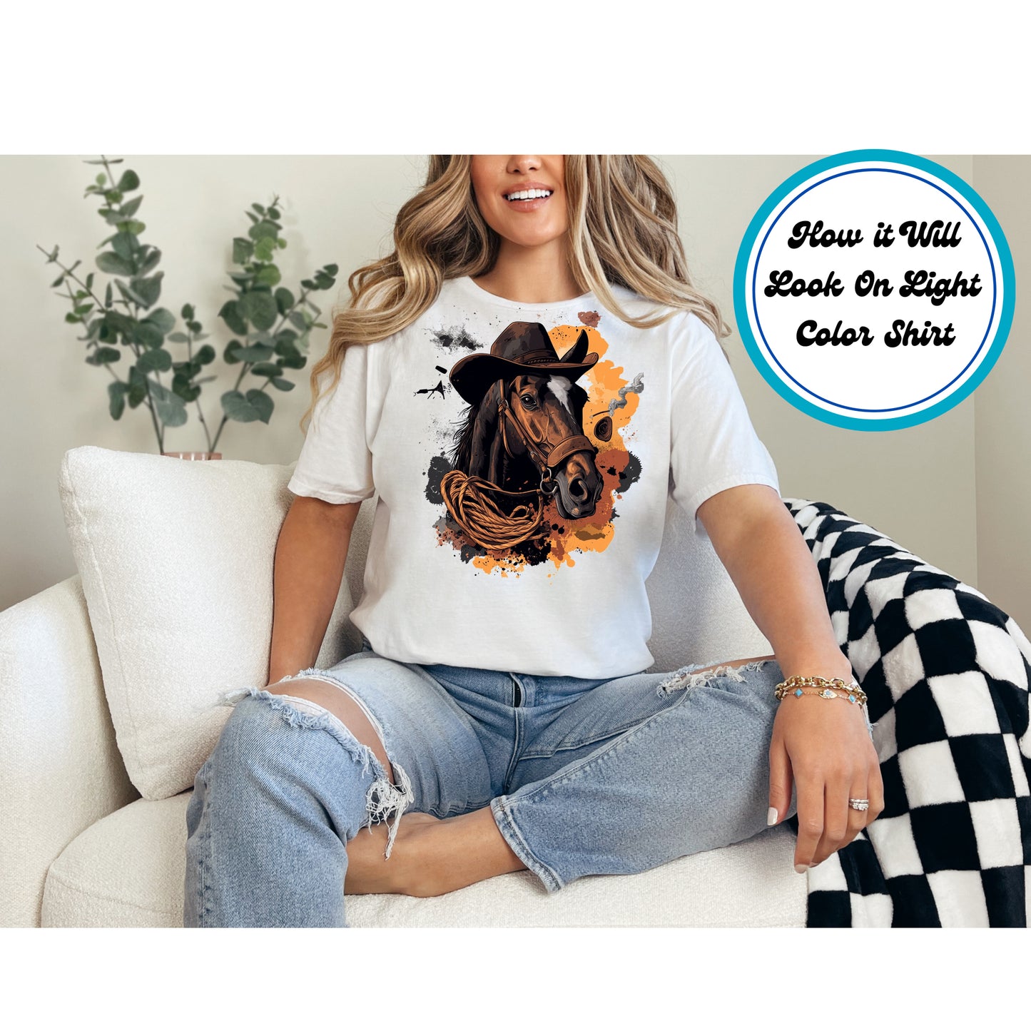 Western DTF Transfer Iron On Heat Transfer - Ready to Press, Cowboy Horse DTF Transfer 5648