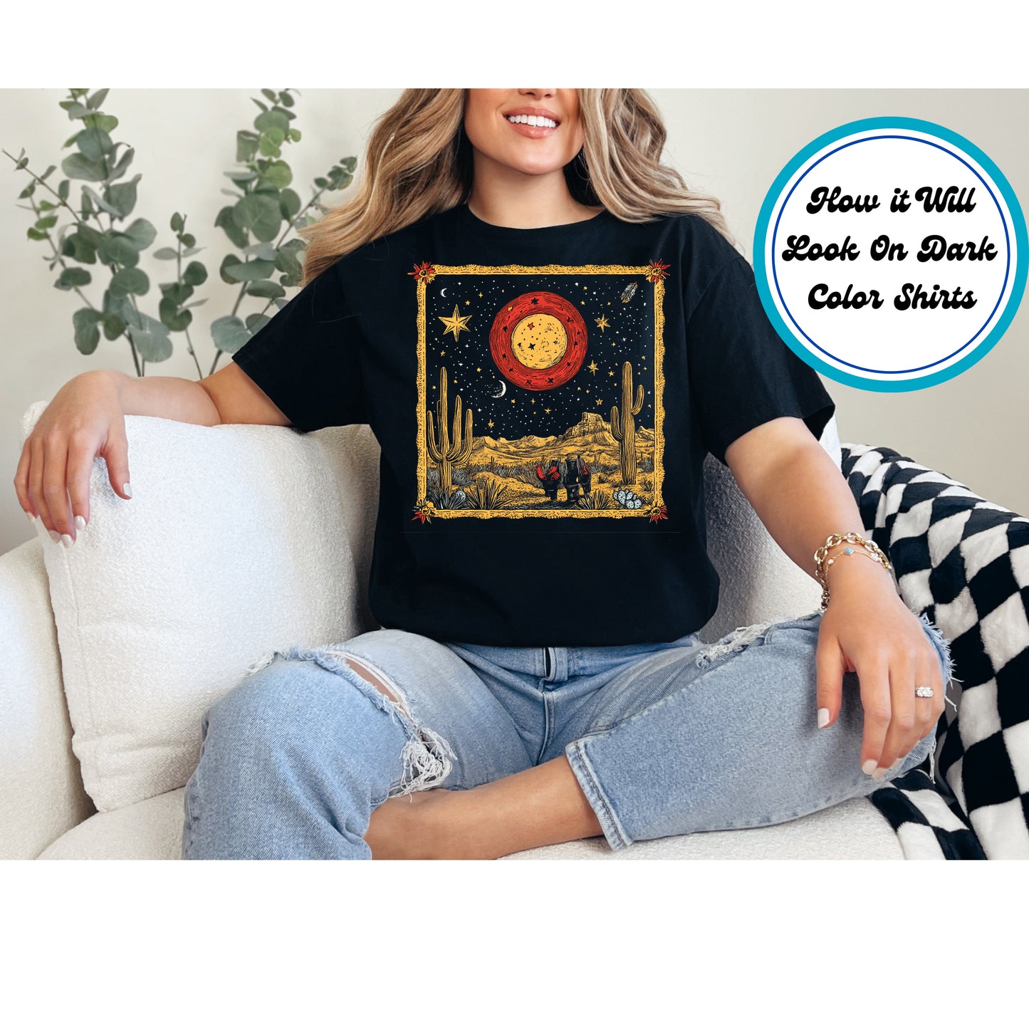 Western DTF Transfer Iron On Heat Transfer - Ready to Press, Vintage Cowboy Landscape DTF Transfer 5651