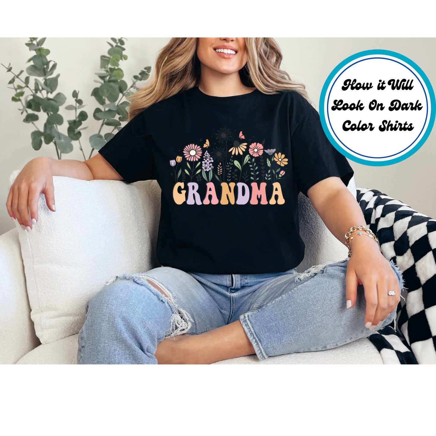 Mom DTF Transfer Iron On Heat Transfer - Ready to Press, Floral Grandma DTF Transfer 5662
