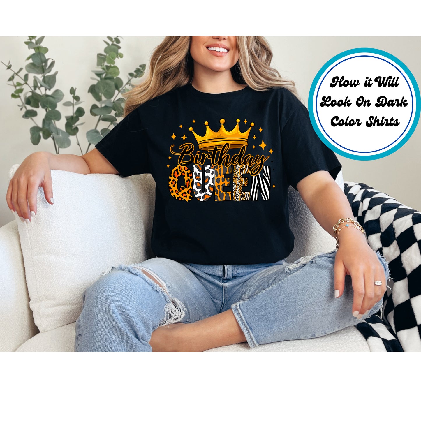 Birthday DTF Transfer Iron On Heat Transfer - Ready to Press, Animal Print Birthday Queen DTF Transfer 5669