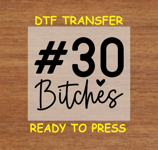 #30 B***hes DTF transfer with bold black text for heat pressing.