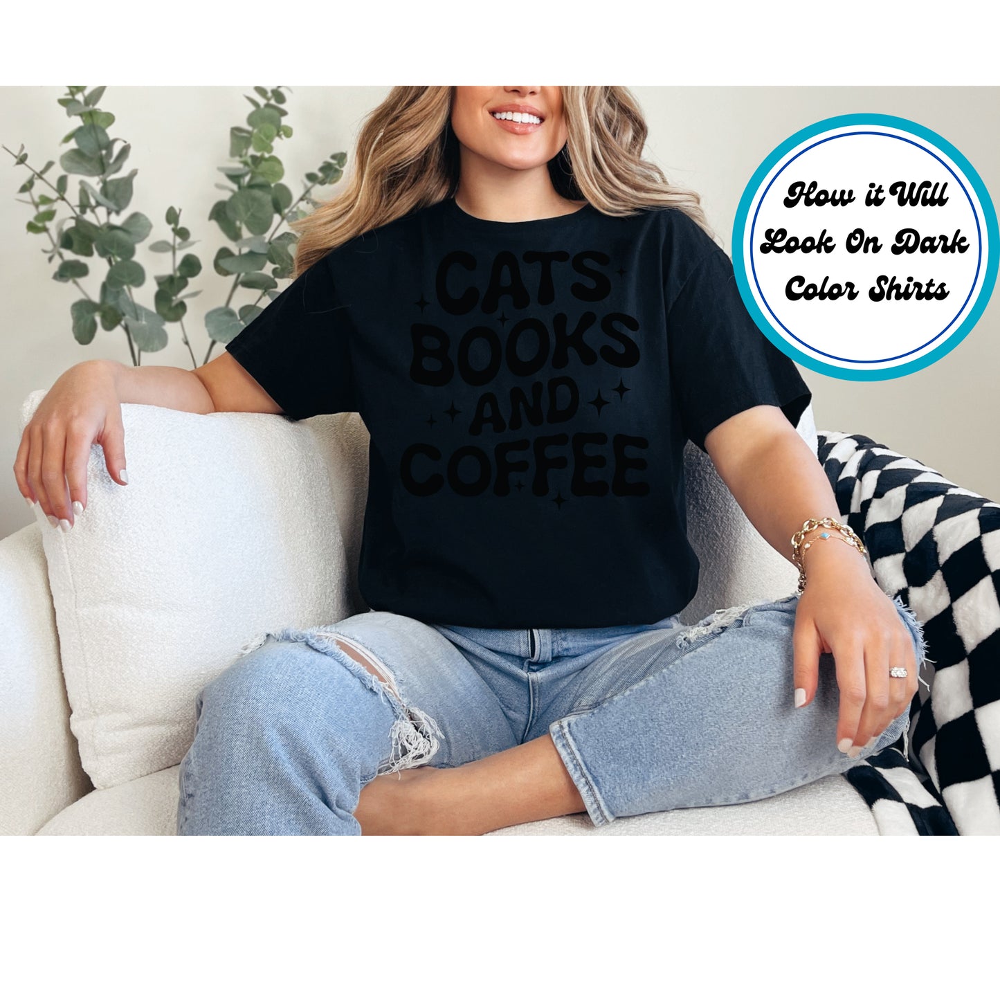 Book Lover DTF Transfer Iron On Heat Transfer - Ready to Press, Cats, Books, and Coffee DTF Transfer 5730