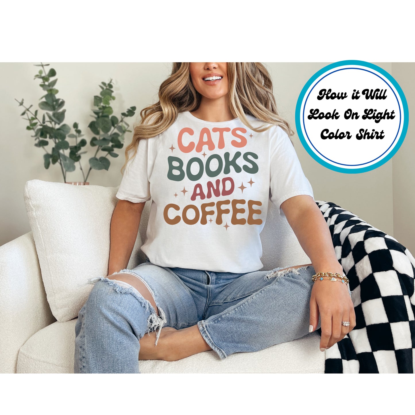 Book Lover DTF Transfer Iron On Heat Transfer - Ready to Press, Cats, Books, and Coffee DTF Transfer 5736