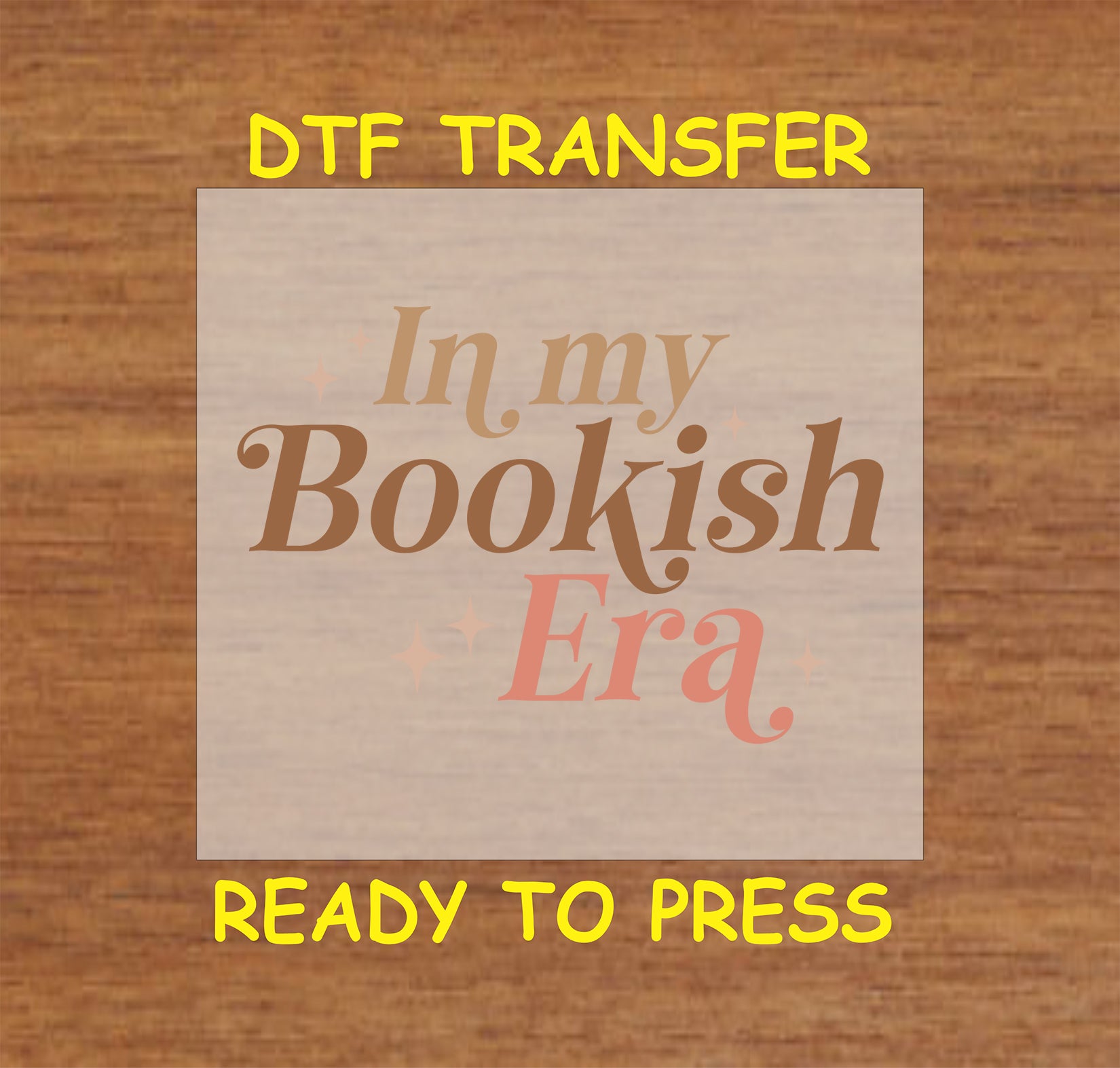 Multicolored text reading "In My Bookish Era" with decorative sparkles.