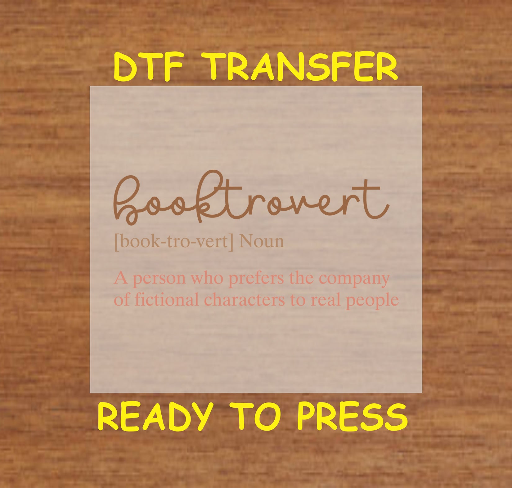 "Booktrovert" definition with decorative text in warm tones.