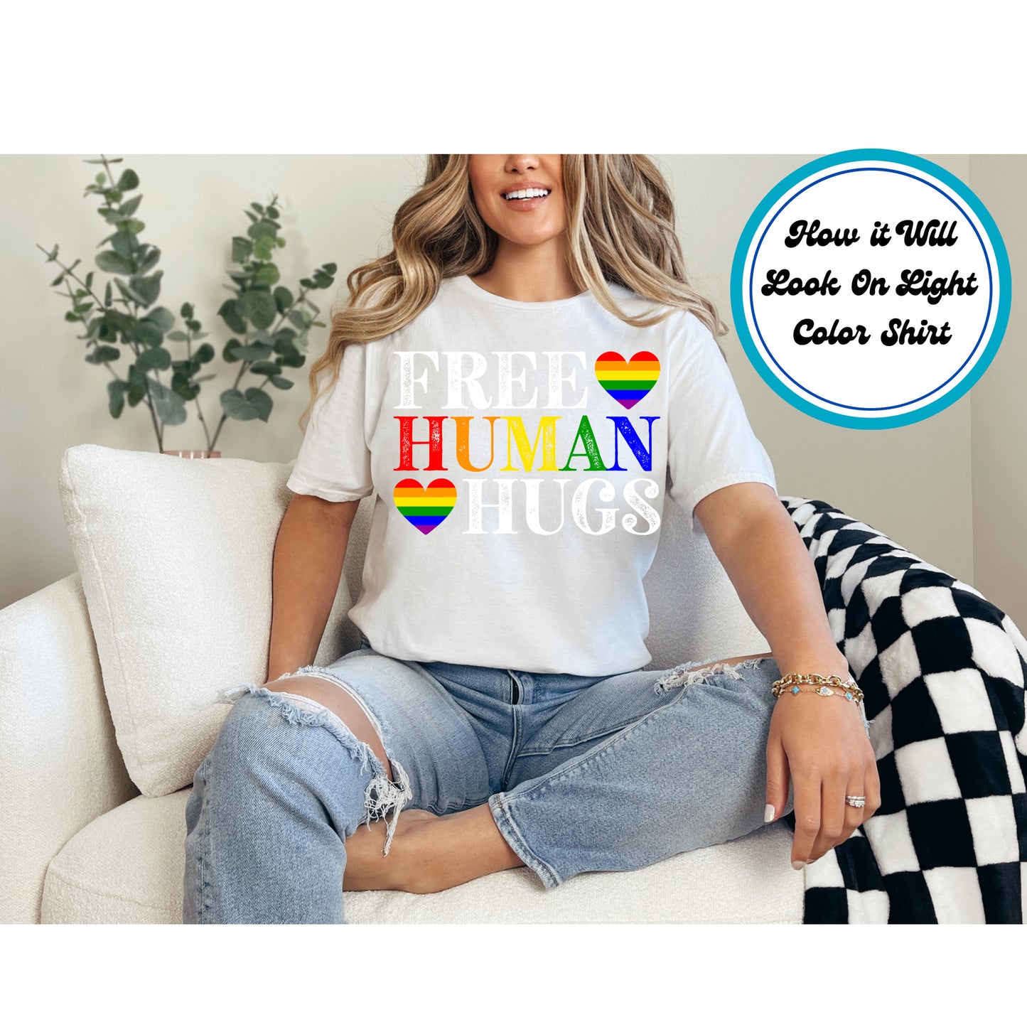 Pride DTF Transfer Iron On Heat Transfer - Ready to Press, Free Human Hugs DTF Transfer 5766