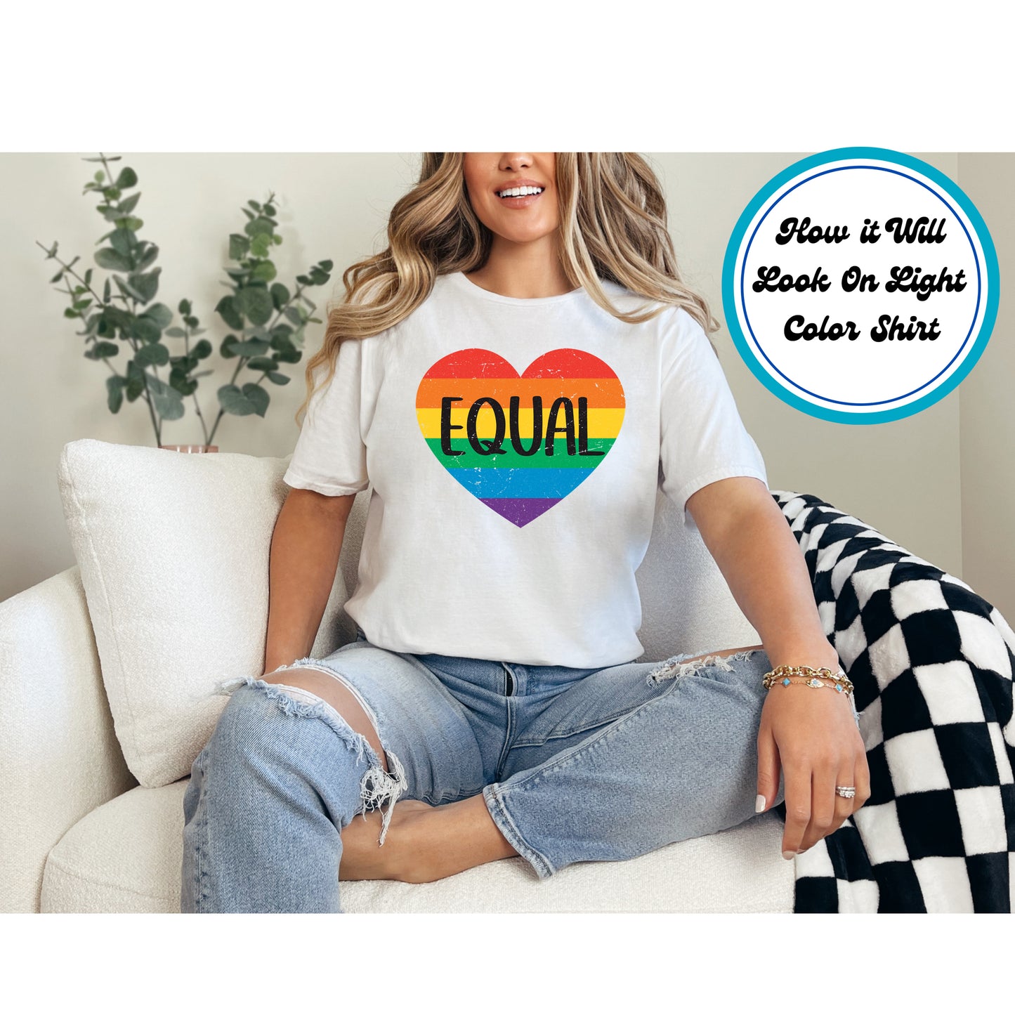 Pride DTF Transfer Iron On Heat Transfer - Ready to Press, Equal Heart DTF Transfer 5794